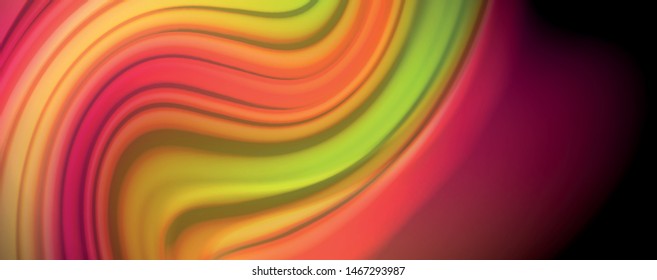 Abstract wave lines fluid rainbow style color stripes on black background. Vector artistic illustration for presentation, app wallpaper, banner or poster