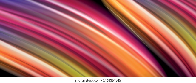 Abstract wave lines fluid rainbow style color stripes on black background. Vector artistic illustration for presentation, app wallpaper, banner or poster