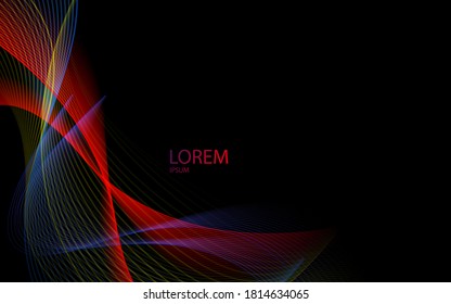 Resumen de líneas de onda fluidos estilo arco iris rayas de color sobre fondo negro. 