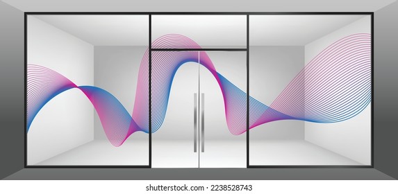 Líneas de onda abstractas para el diseño gráfico de vidrio. Gráficos de vidrio para espacios residenciales y comerciales. Película decorativa de ventana esmerilada.