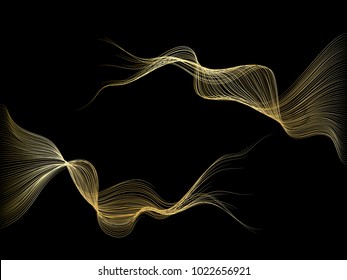 Abstract wave lines gold color isolated on black background. For vector design elements in concept luxury technology, creative, science