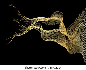 Abstract wave lines gold color isolated on white background. For vector design elements in concept luxury technology, creative, science