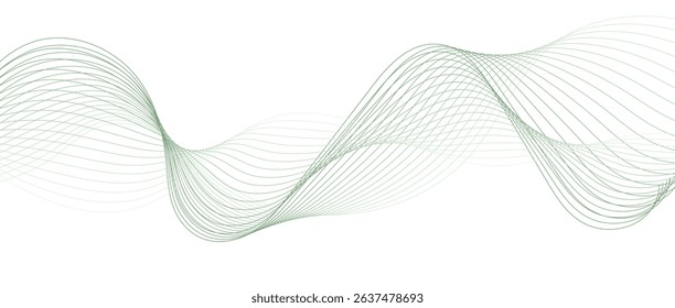 Abstract wave lines in green gradient on white background. Futuristic and dynamic look, perfect for tech, digital, and modern design projects.