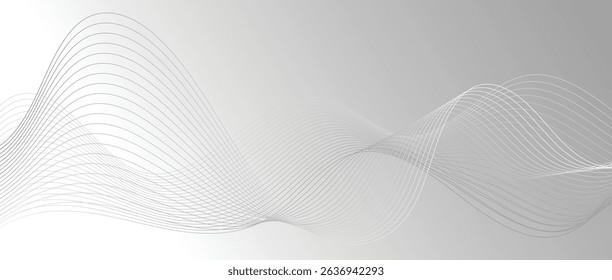Abstract wave lines in grey-white gradient on gradient background. Futuristic and dynamic look, perfect for tech, digital, and modern design projects.