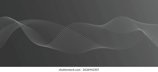 Abstract wave lines in grey-white gradient on gradient background. Futuristic and dynamic look, perfect for tech, digital, and modern design projects.