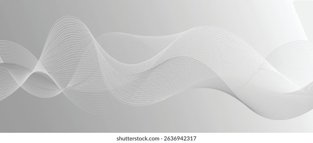 Abstract wave lines in grey-white gradient on gradient background. Futuristic and dynamic look, perfect for tech, digital, and modern design projects.
