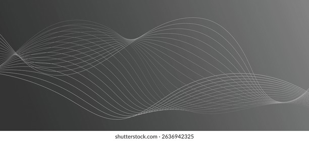 Abstract wave lines in grey-white gradient on gradient background. Futuristic and dynamic look, perfect for tech, digital, and modern design projects.