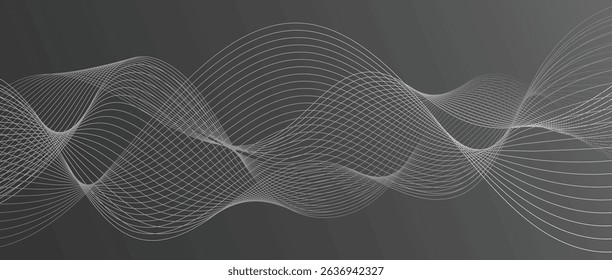 Abstract wave lines in grey-white gradient on gradient background. Futuristic and dynamic look, perfect for tech, digital, and modern design projects.
