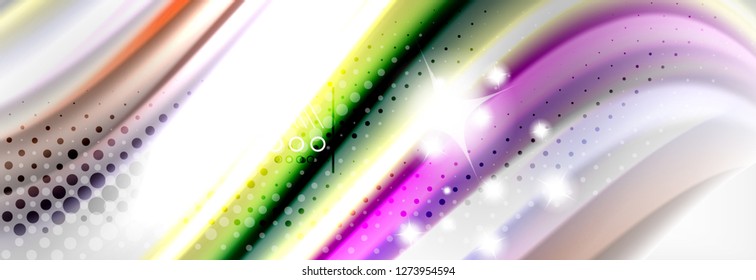 Resumen de líneas de onda fluido líquido estilo arco iris rayas de color fondo. Ilustración artística vectorial para presentación, fondo de pantalla de aplicación, cartel o afiche