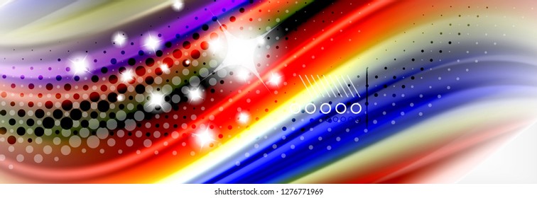 Resumen de líneas de onda fluido líquido estilo arco iris rayas de color fondo. Ilustración artística vectorial para presentación, fondo de pantalla de aplicación, cartel o afiche
