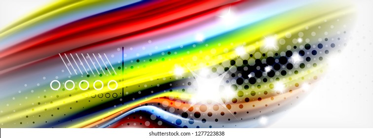 Linhas de onda abstratas fluido líquido estilo arco-íris cor listras fundo. Ilustração artística vetorial para apresentação, papel de parede do aplicativo, banner ou cartaz