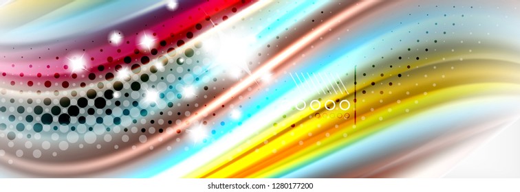 Linhas de onda abstratas fluido líquido estilo arco-íris cor listras fundo. Ilustração artística vetorial para apresentação, papel de parede do aplicativo, banner ou cartaz