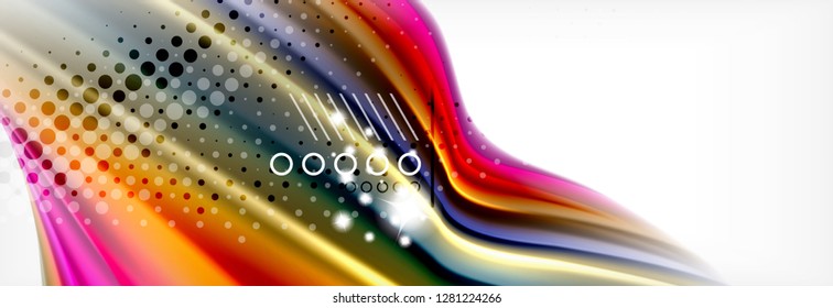 Resumen de líneas de onda fluido líquido estilo arco iris rayas de color fondo. Ilustración artística vectorial para presentación, fondo de pantalla de aplicación, cartel o afiche