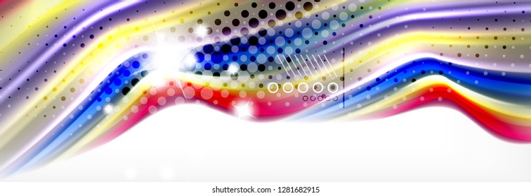 Resumen de líneas de onda fluido líquido estilo arco iris rayas de color fondo. Ilustración artística vectorial para presentación, fondo de pantalla de aplicación, cartel o afiche