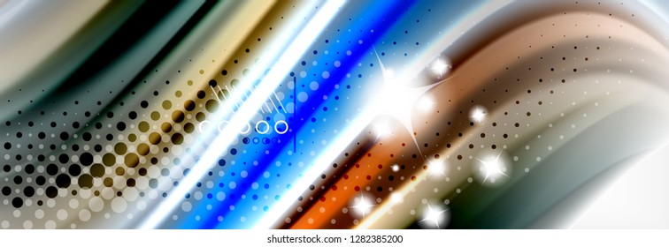 Resumen de líneas de onda fluido líquido estilo arco iris rayas de color fondo. Ilustración artística vectorial para presentación, fondo de pantalla de aplicación, cartel o afiche