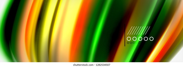 Resumen de líneas de onda fluido líquido estilo arco iris rayas de color fondo. Ilustración artística vectorial para presentación, fondo de pantalla de aplicación, cartel o afiche