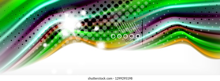 Resumen de líneas de onda fluido líquido estilo arco iris rayas de color fondo. Ilustración artística vectorial para presentación, fondo de pantalla de aplicación, cartel o afiche