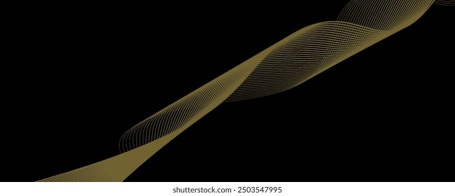 Abstract wave lines luxury shiny gold color on black background. Futuristic flow of shining gold line waves. Suitable for banners, posters, covers, brochures, flyers, websites