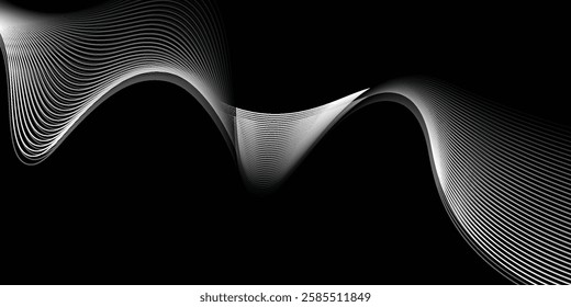 Abstract wave lines luxury shiny gold color on black background. Futuristic flow of shining gold line waves. Suitable for banners, posters, covers, brochures, flyers, websites