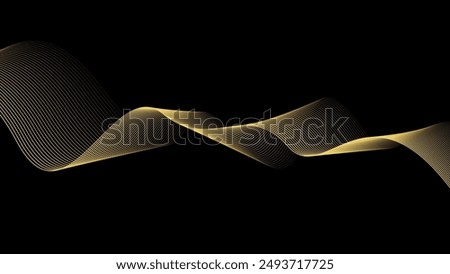 Abstract wave lines luxury shiny gold color on black background. Futuristic flow of shining gold line waves. Suitable for banners, posters, covers, brochures, flyers, websites
