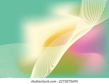 Abstract wave of lines on a background with a multi-colored blurred gradient. Dynamic sound wave. Optical art design element. Vector background.