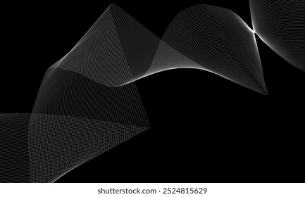 Linhas de onda abstratas em fundo escuro. Padrão de onda dinâmico. Modernas linhas onduladas fluindo. Conceito de tecnologia futurista. Terno para banner, cartaz, capa, brochura, folheto, site	