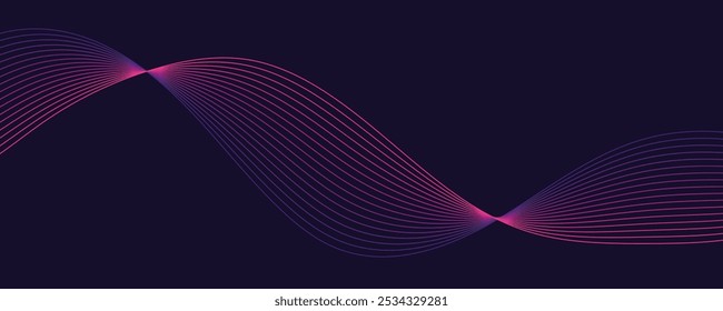 Abstract wave lines on dark blue background. Futuristic wave background.