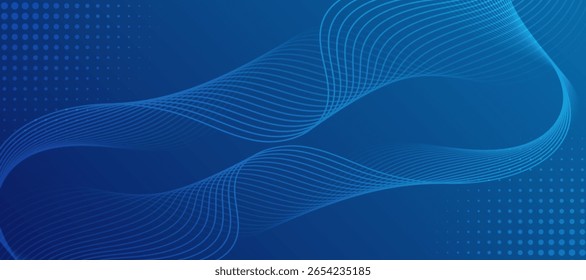Abstract wave lines on dark blue background. Dynamic wave pattern. Futuristic technology concept. Suit for banner, poster, cover, brochure, flyer, website