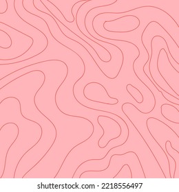 Resumen de líneas onduladas sobre fondo rosado. Líneas de ondas rojas de diseño topográfico. Ilustración del contorno del vector.