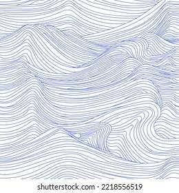 Abstract wave lines on a white background. Vector contour illustration. Seamless freehand drawing with blue waves