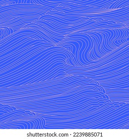 Abstract wave lines on a white background. Vector contour illustration. Seamless freehand drawing with blue waves