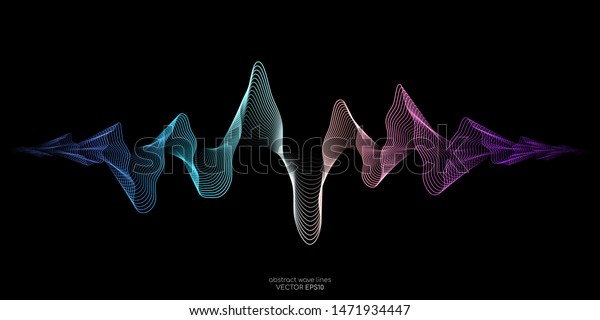 Abstract wave lines pattern\
dynamic colorful light flowing isolated on black background. Vector\
illustration design element in concept of music, party, technology,\
modern.