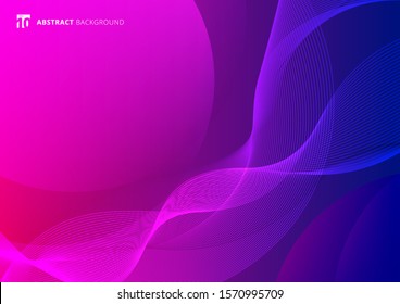Abstract wave lines pattern on pink and blue gradient background. Vector illustration