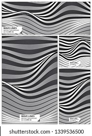 Abstract wave lines pattern set black and white color background. Collection banner design. brochure, card vector illustration.