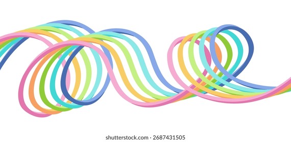 Abstrakte Wellenlinien im Regenbogengradient. Abstraktes Band-Wellen-Design mit bunten Kurven. Abstrakte fließende Formen einzeln auf weißem Hintergrund für große und kreative Vektorprojekte