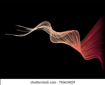 Líneas de onda abstractas de color rojo aisladas en fondo negro. Para elementos de diseño vectorial en tecnología conceptual, creativa, musical, científica