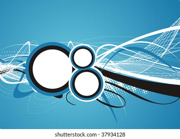 Abstract wave lines with retro circles. Vector illustration