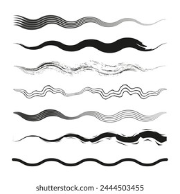 Abstract wave lines set. Dynamic flow illustration. Wavy design elements. Vector illustration. EPS 10.