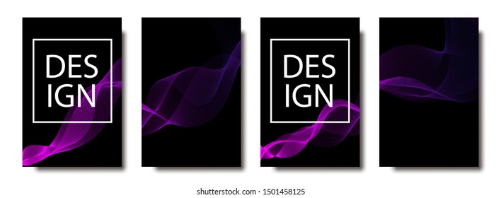 Abstract wave lines.  Set of poster or cover book with digital frequencies, dynamical line. Vector wave with lines created using blend tool. Curved wavy line, smooth stripe.