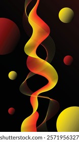 Abstract wave lines smooth flowing dynamic with circle bubble background. Technology, digital, communication, science, music concept vector background illustration