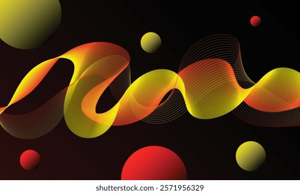 Abstract wave lines smooth flowing dynamic with circle bubble background. Technology, digital, communication, science, music concept vector background illustration