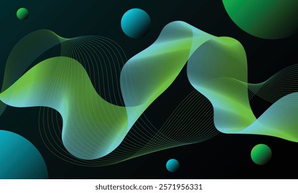 Abstract wave lines smooth flowing dynamic with circle bubble background. Technology, digital, communication, science, music concept vector background illustration