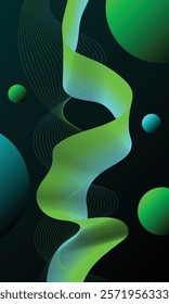 Abstract wave lines smooth flowing dynamic with circle bubble background. Technology, digital, communication, science, music concept vector background illustration