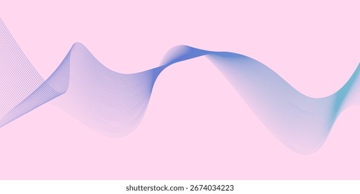 Abstrakte Wellenlinien glatt fließend dynamisch blau lila und rosa Gradient. Einzeln auf rosafarbenem Hintergrund
