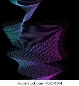 Abstract wave lines vector black background illustration