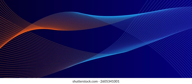 Abstract Wave Lines Vector Illustration on Dark Blue Background.
