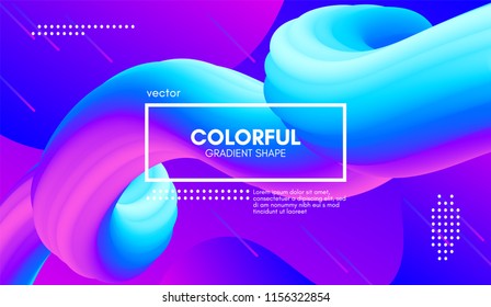 Abstract Wave Liquid Shape. Colorful 3d Flow Design. Trendy Vibrant Gradient for Presentation, Wave Poster, Brochure. Modern Vector Illustration. Bright Wave Template with Futuristic Fluid Elements.