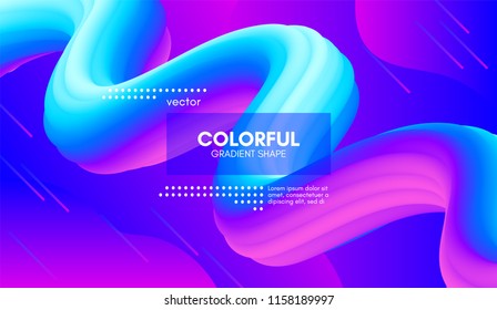 Abstract Wave Liquid Shape. Colorful 3d Flow Design. Trendy Vibrant Gradient for Presentation, Wave Poster, Brochure. Modern Vector Illustration. Bright Wave Template with Futuristic Fluid Elements.