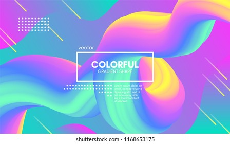 Abstract Wave Liquid Shape. Colorful 3d Flow Design. Trendy Rainbow Gradient in Pastel Colors for Wave Poster, Flyer. Modern Vector Illustration. Creative Template with Wave Rainbow Fluid Elements.
