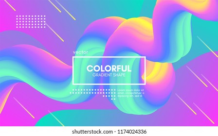 Abstract Wave Liquid Shape. Colorful 3d Flow Design. Trendy Rainbow Gradient in Pastel Colors for Wave Poster, Flyer. Modern Vector Illustration. Creative Template with Wave Rainbow Fluid Elements.